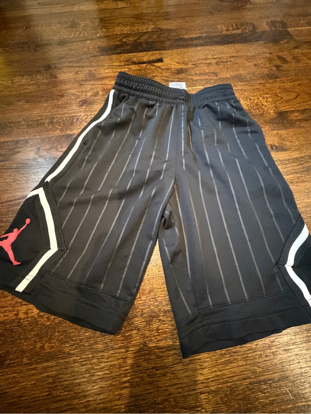 Nike Jordan Boys Black Pinstripe Basketball Shorts with Red logo (L)
